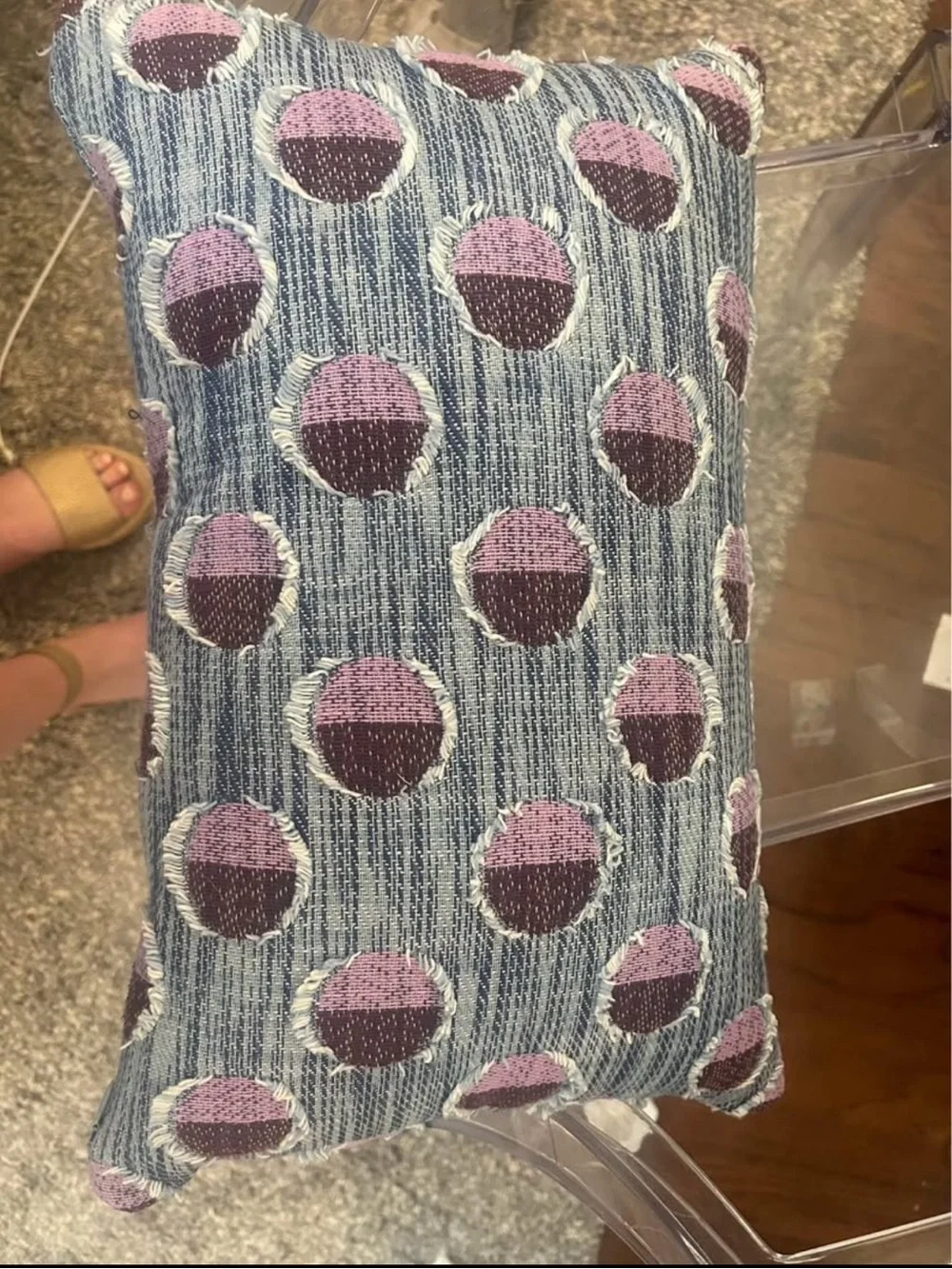 Anthropologie Decorative Blue and Purple Dot Pillow